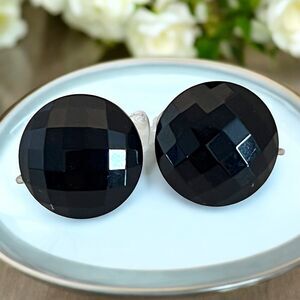Vintage Earrings Black Faceted Bead Screwback Closure Retro  12V